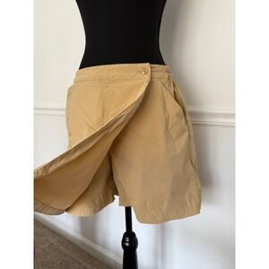 LLBean Women Tan Cargo Skort Skirt Shorts Size‎ M Reg Elastic Waist Zip Pockets
